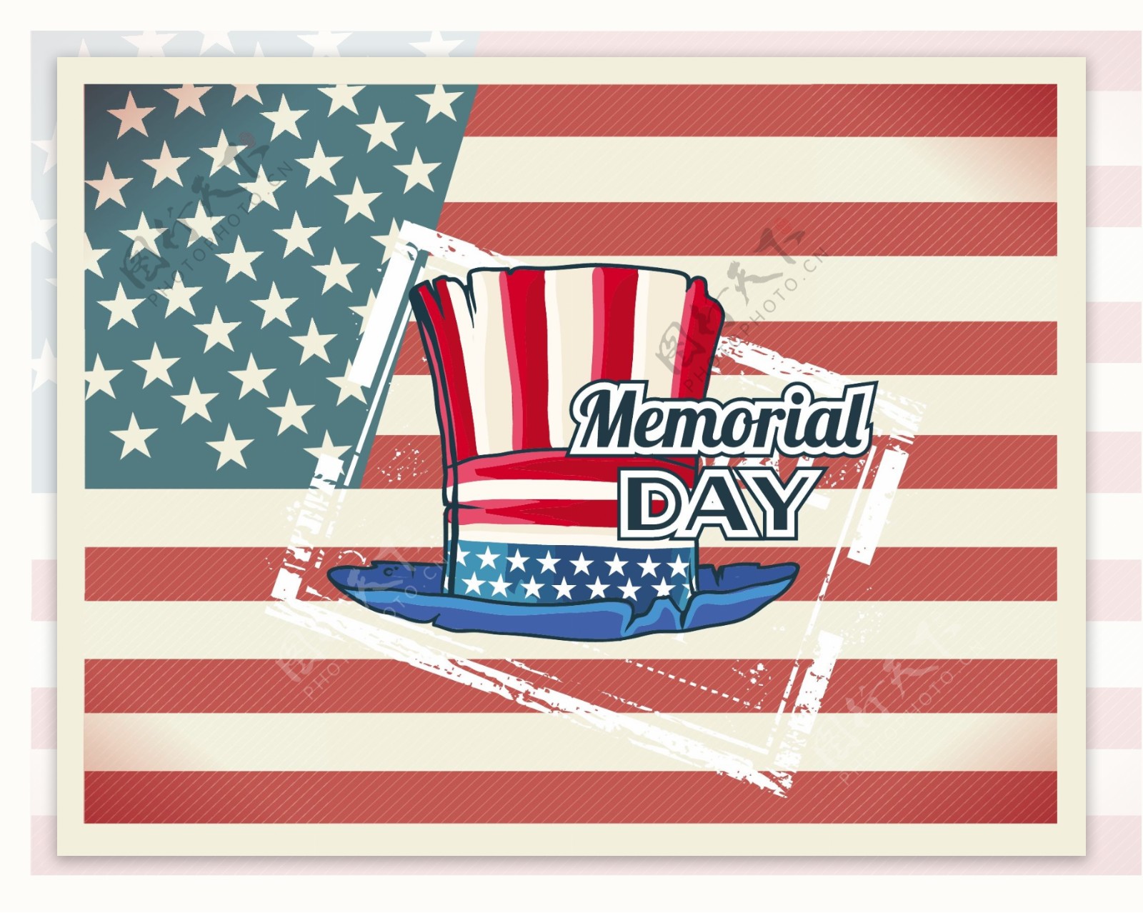 美国国旗帽和邮票纪念日的矢量插图