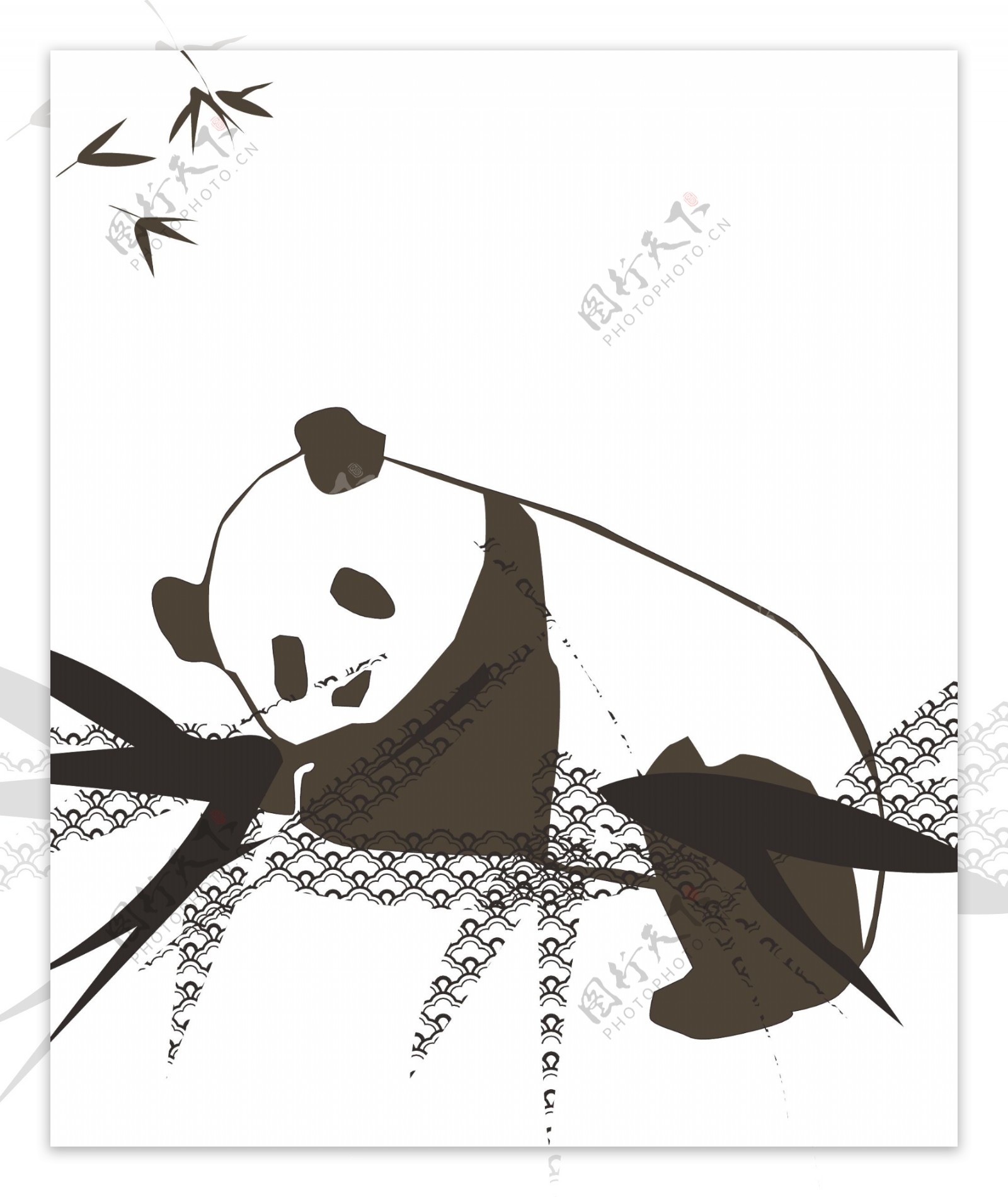 印花矢量图动物熊猫竹子色彩免费素材