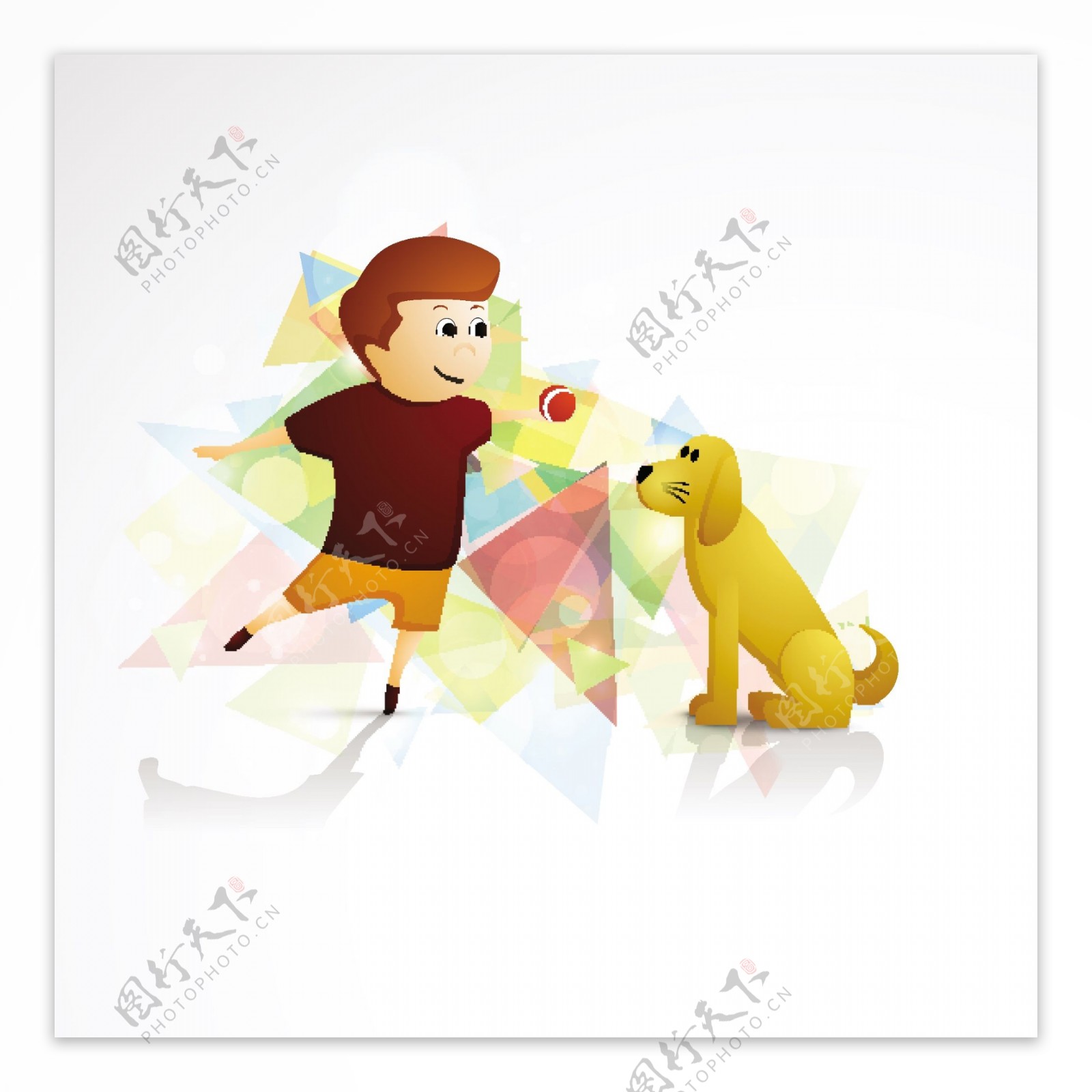 情人节快乐的概念与抽象背景可爱的男孩和狗