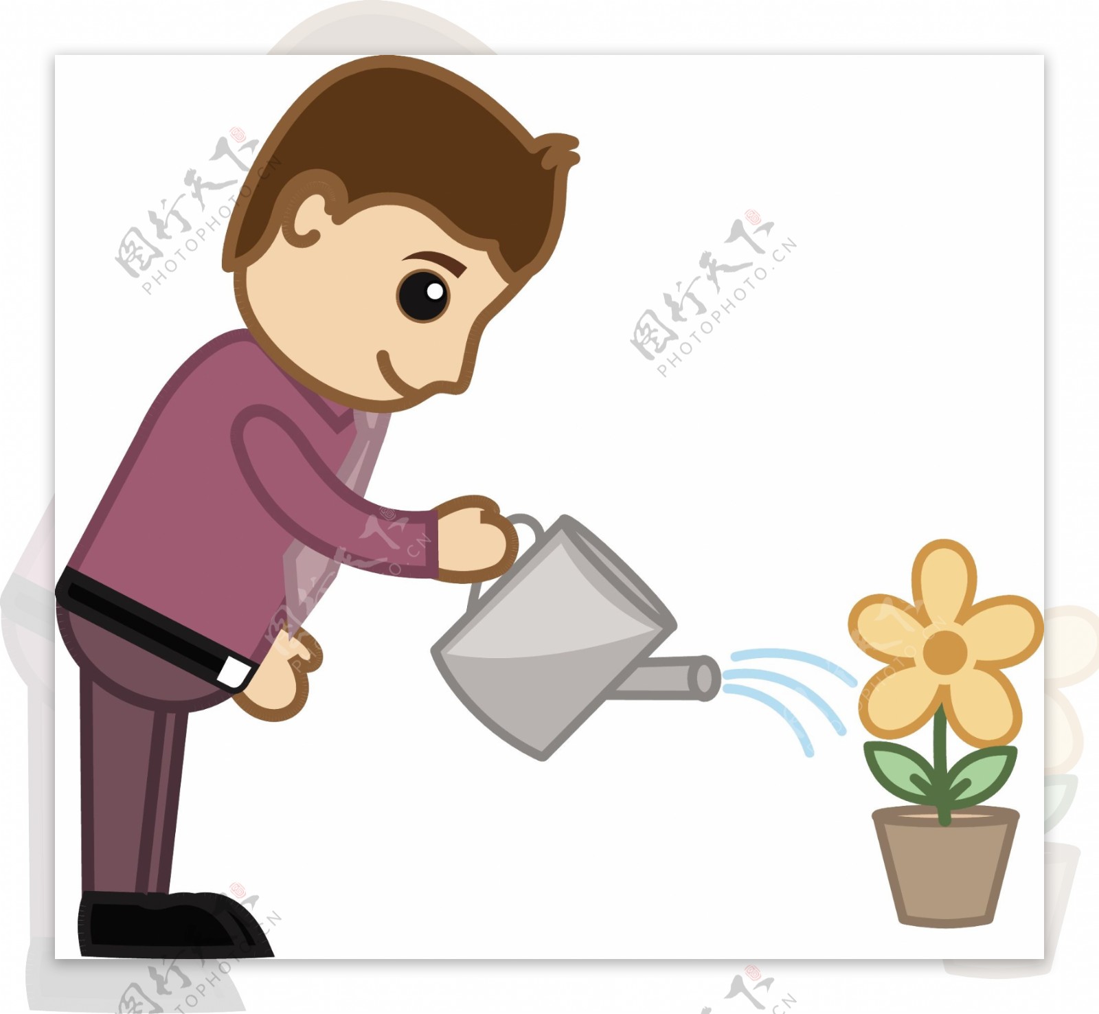 人浇水花卉企业卡通人物矢量图