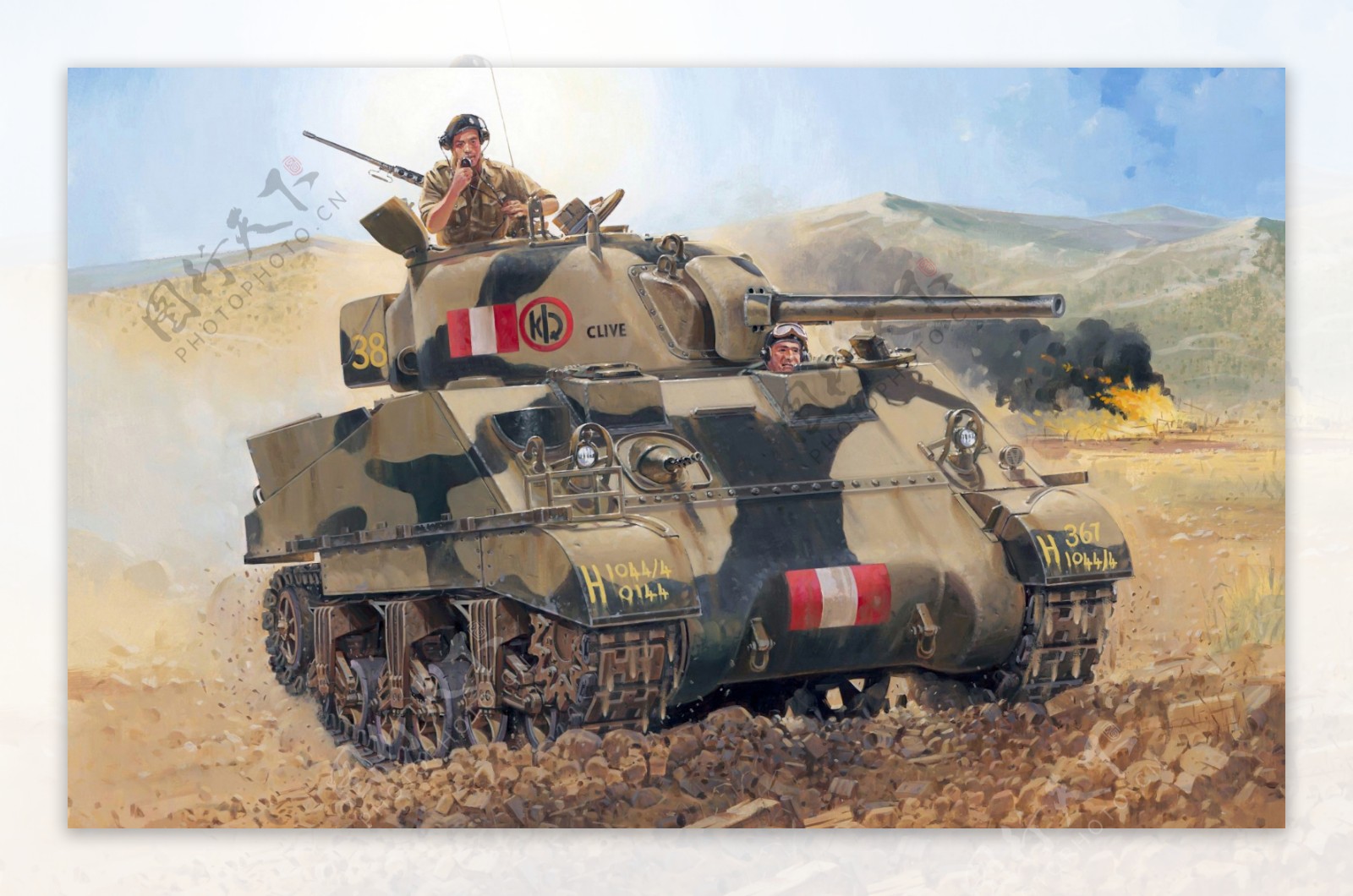 二战英军的谢尔曼坦克绘画作品
