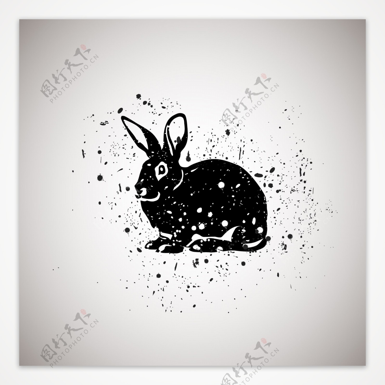 印花矢量图动物兔子墨迹墨点免费素材