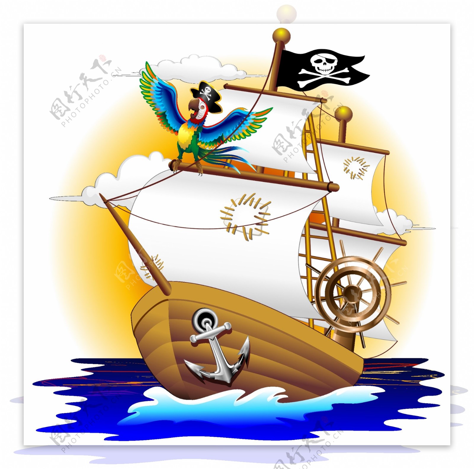 卡通海盗船插画矢量素材