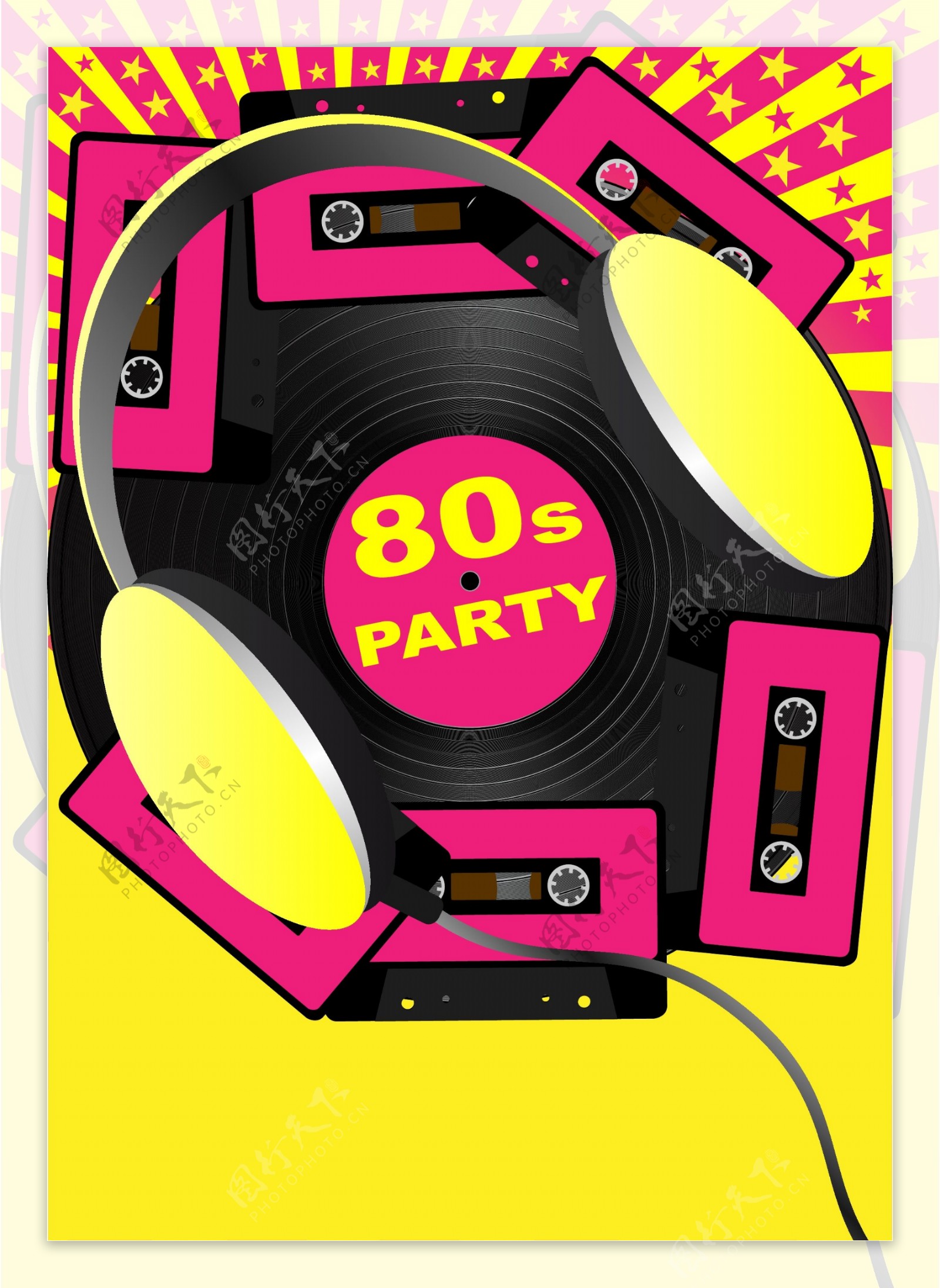 80年代的音乐聚会传单设计03元素矢量