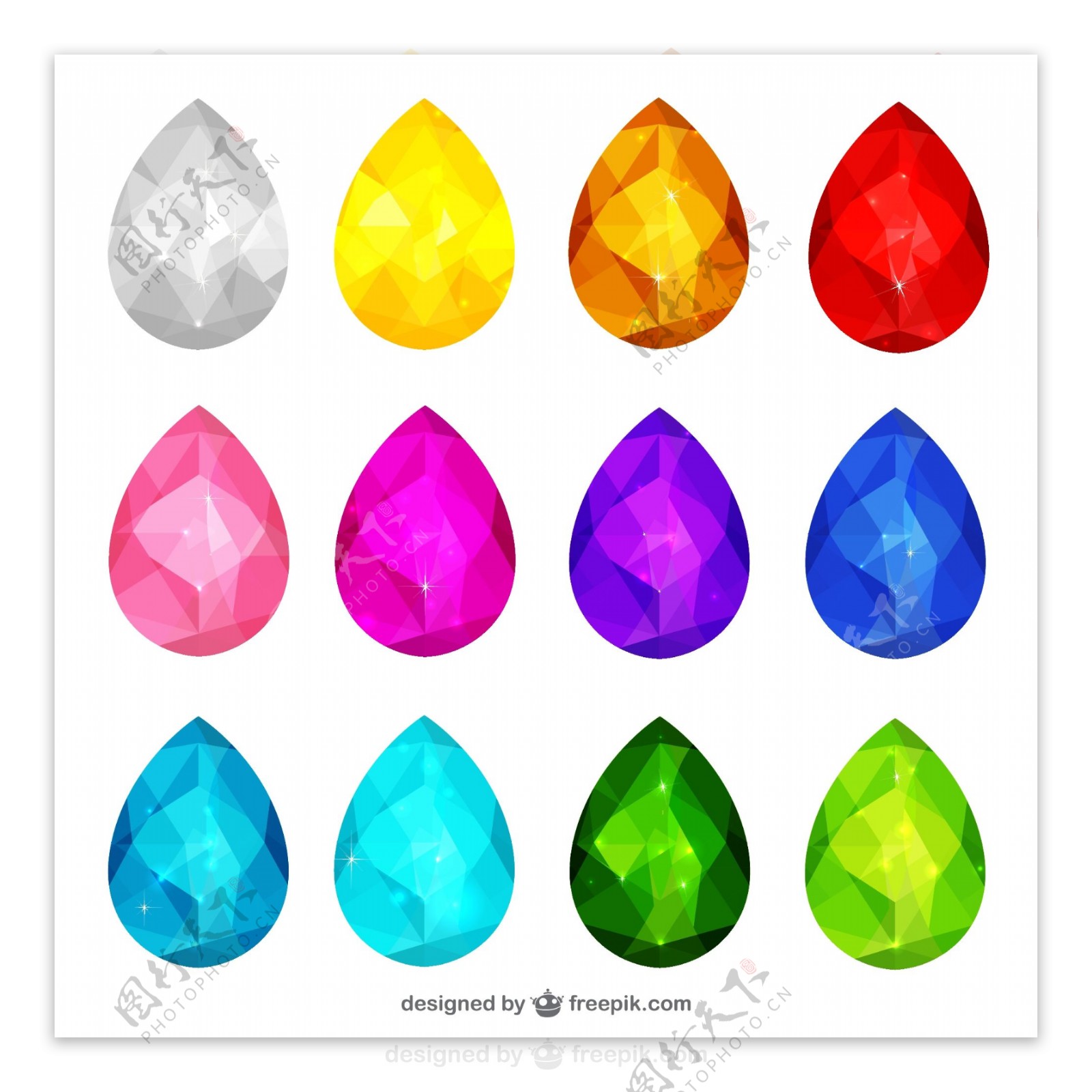 彩色水滴钻石矢量图