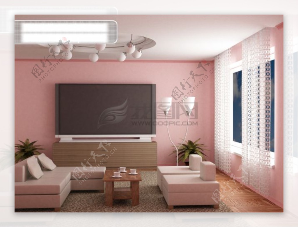 淡粉红色的时尚客厅图片素材