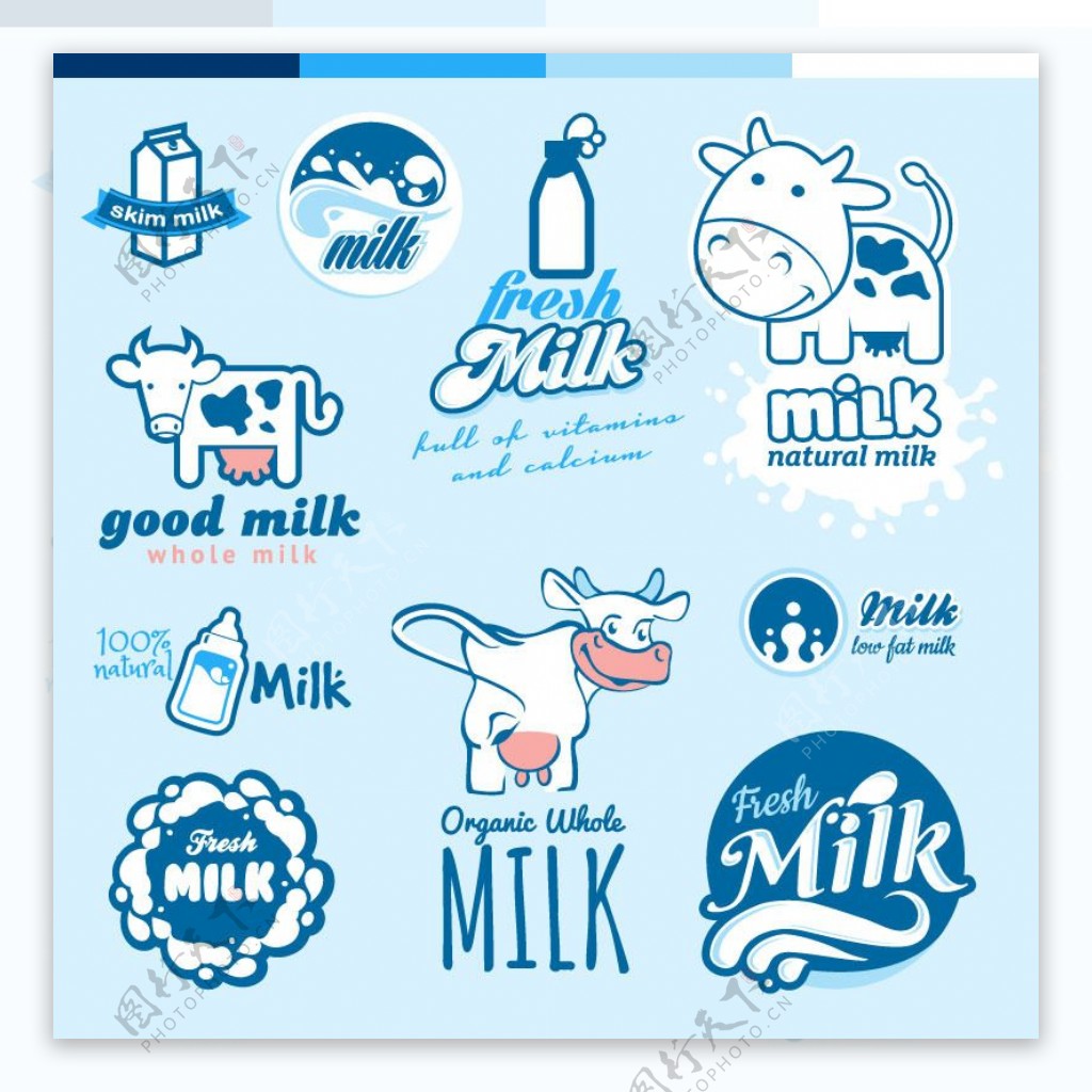 牛奶标签标志矢量素材