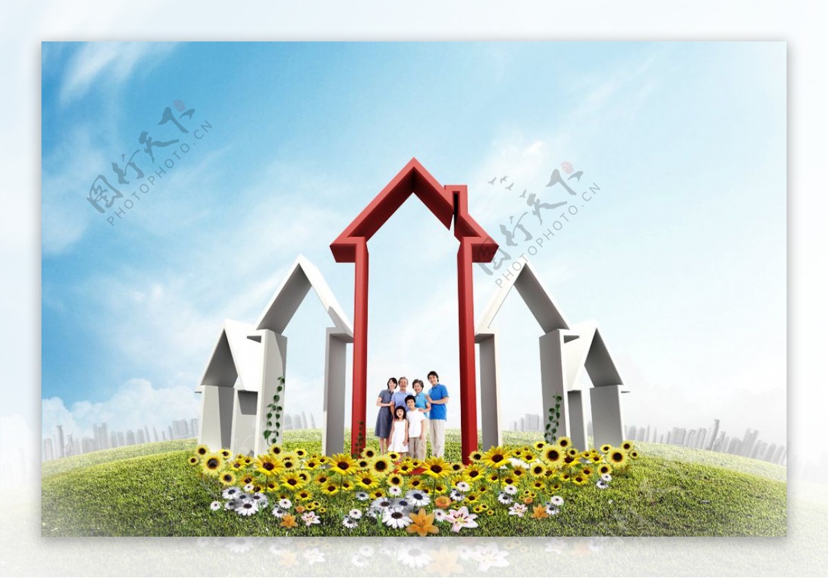 幸福家庭创意房屋PSD下载