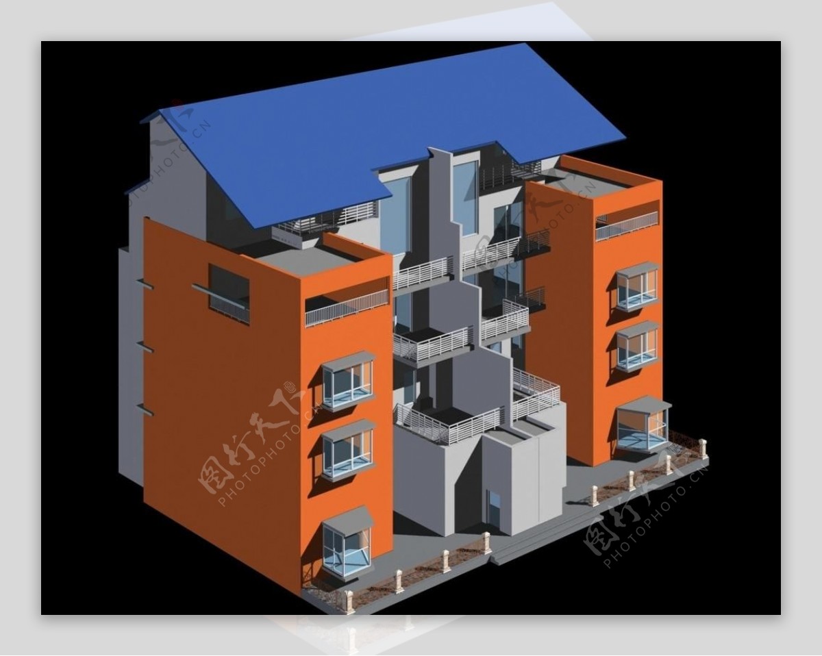 四层双拼别墅模型图片