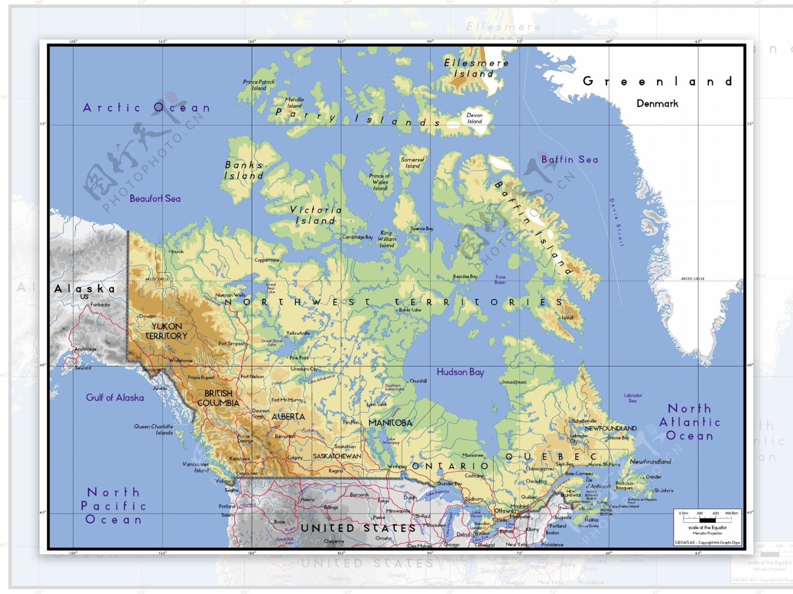 美丽的世界地图矢量素材加拿大地图