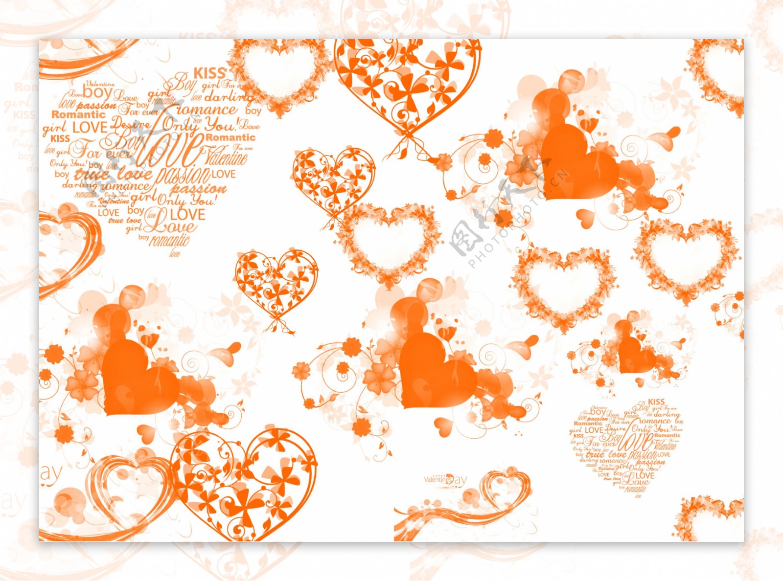 心型花纹橙色图片