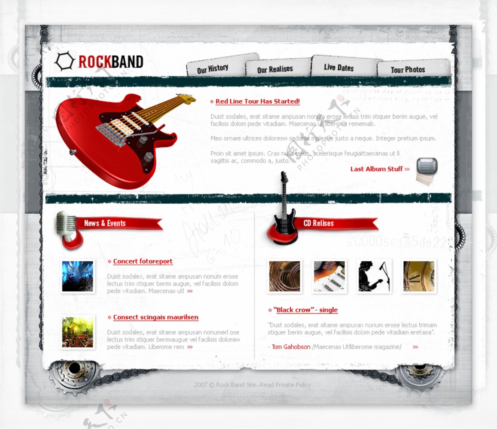 吉他摇滚乐团PSD网页模板