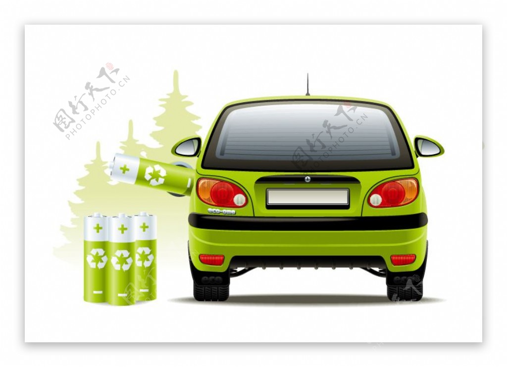 绿色混合动力汽车矢量素材
