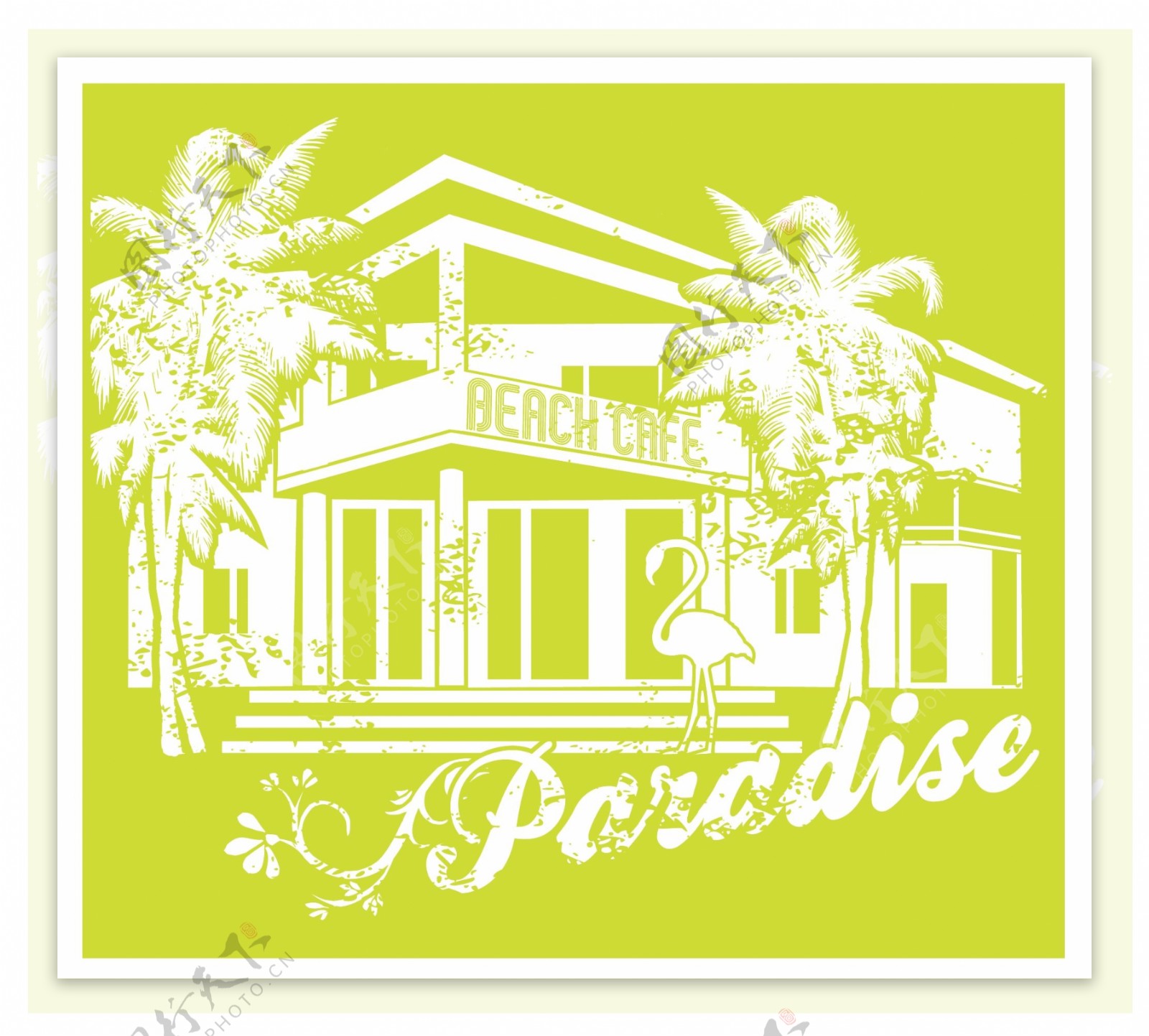 印花矢量图椰树建筑房子热带风格免费素材