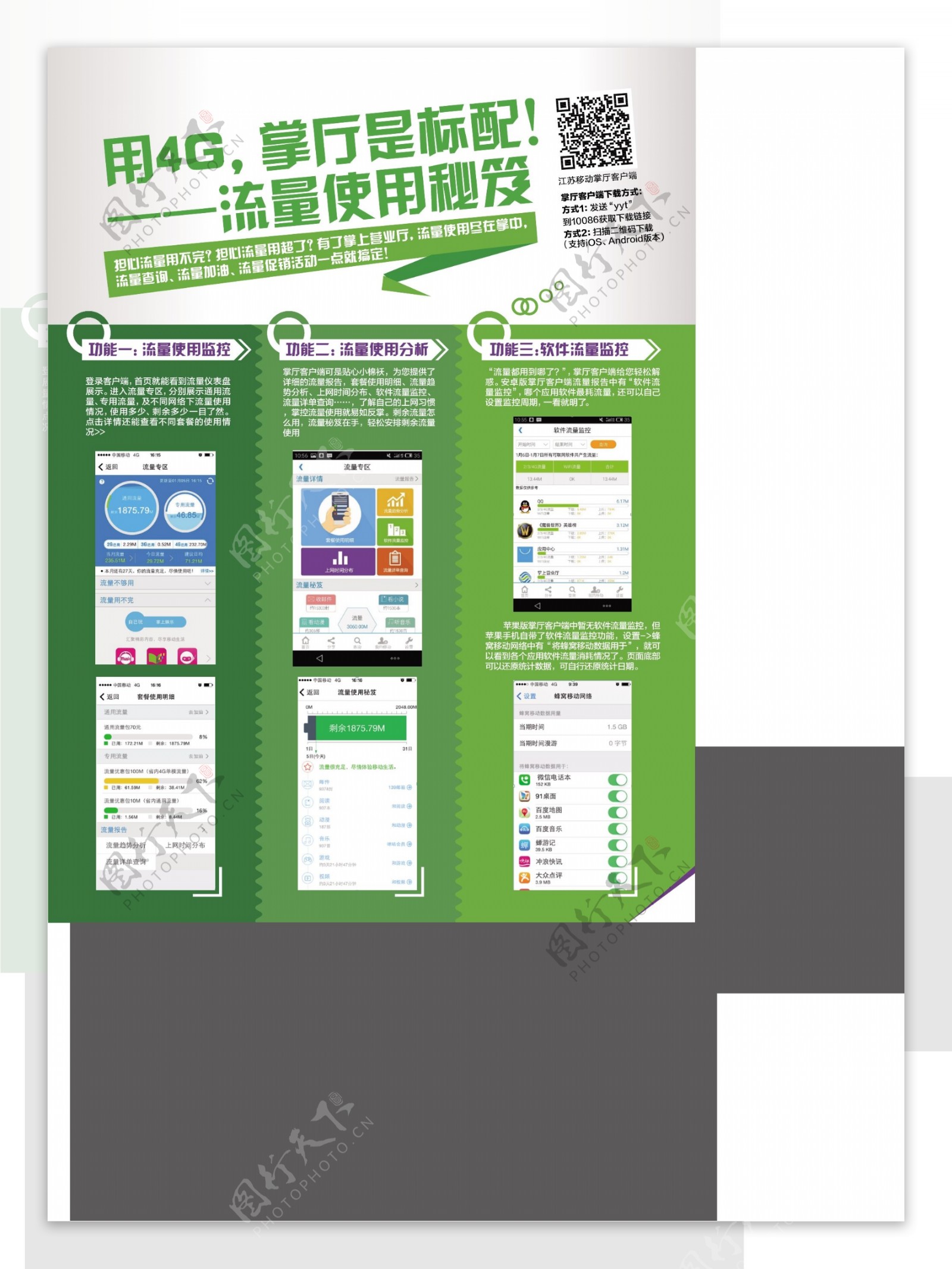 中国移动掌厅流量使用绿色单页设计