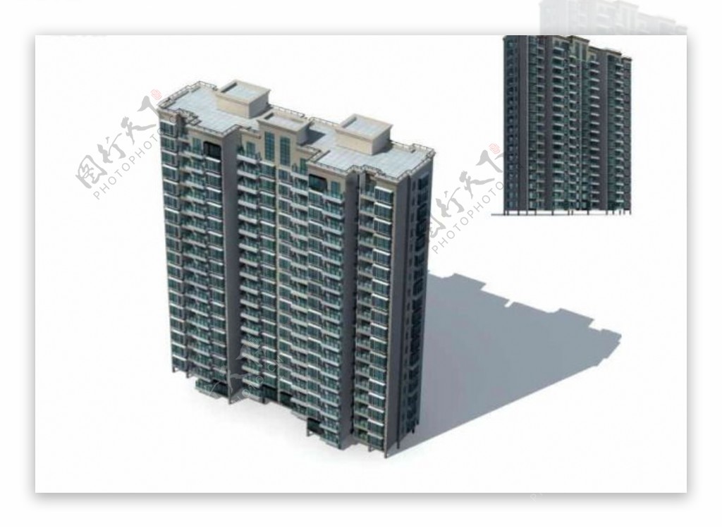 豪华现代风格独栋高层住宅楼3D模型素材
