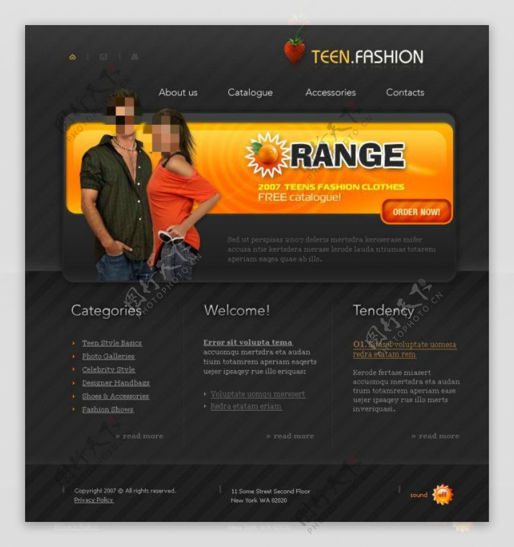 橙色个性网站psd模板