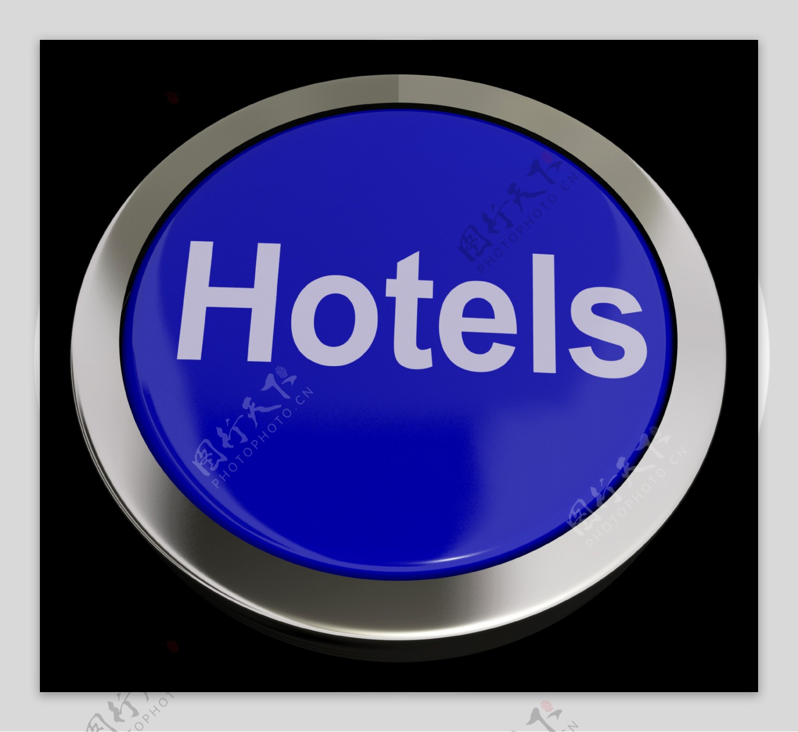 旅游和酒店房间的蓝色按钮