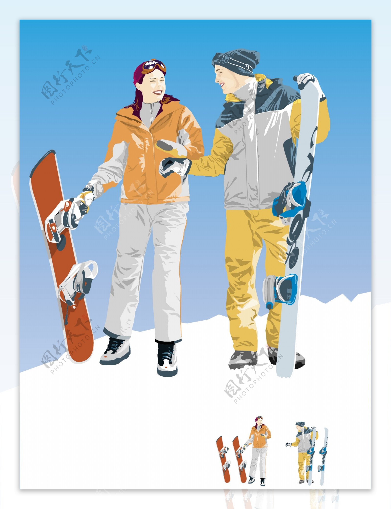 插图插画运动时尚滑雪