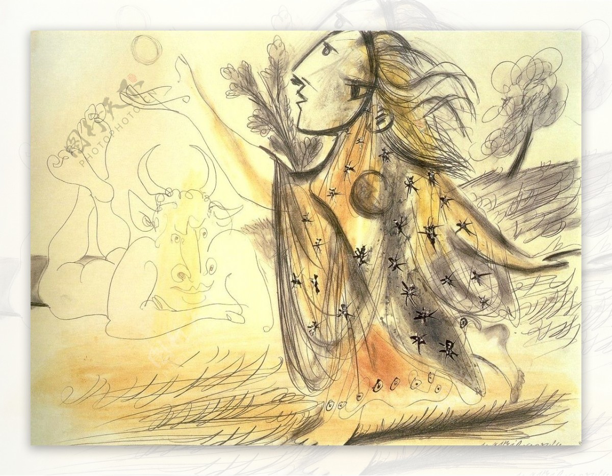 1936CompositionMinotaureetfemme西班牙画家巴勃罗毕加索抽象油画人物人体油画装饰画