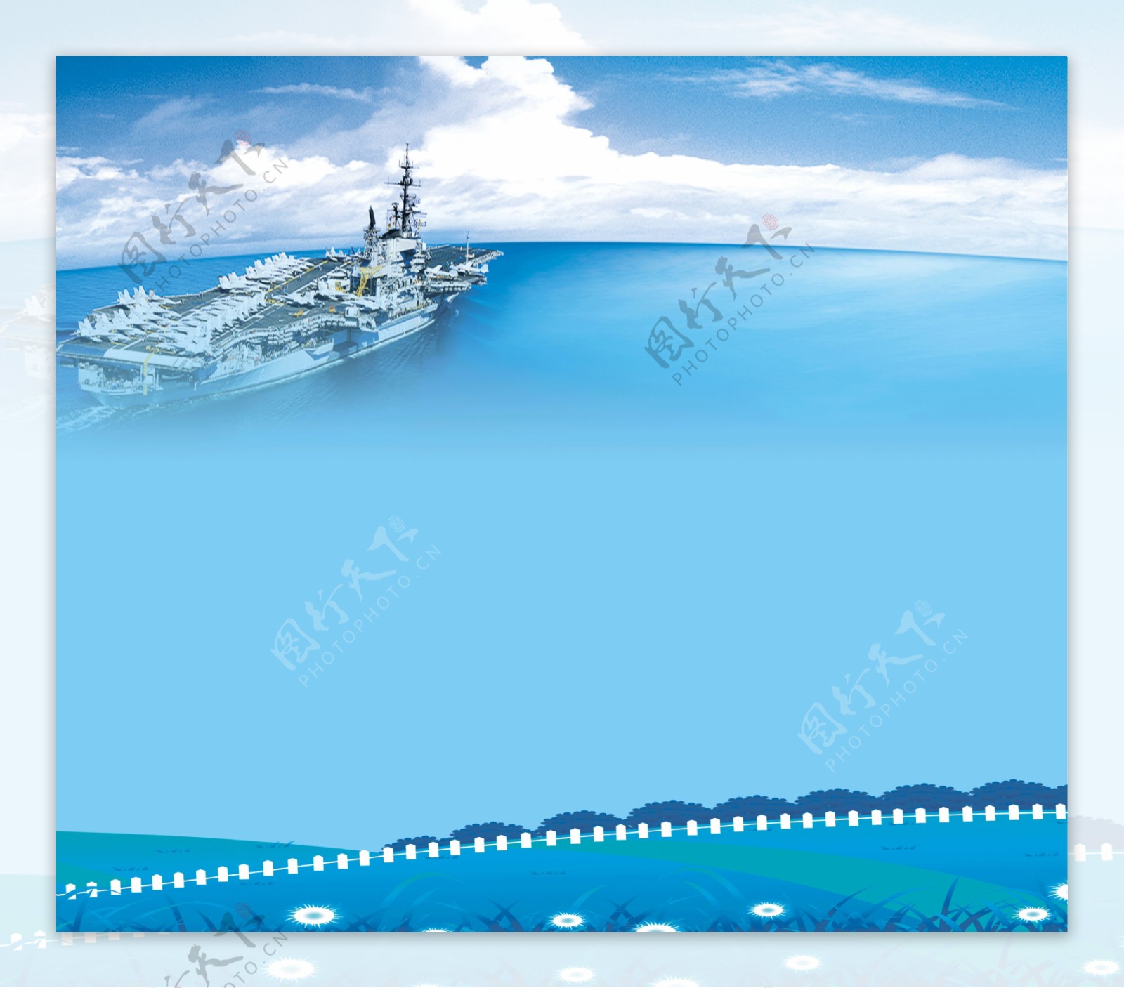 蓝色海洋军舰背景