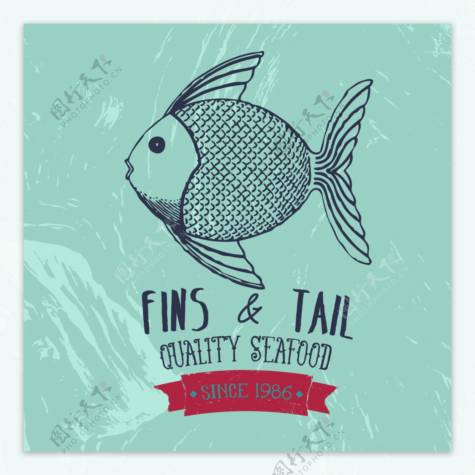 印花矢量图T恤图案图文结合动物海洋动物免费素材