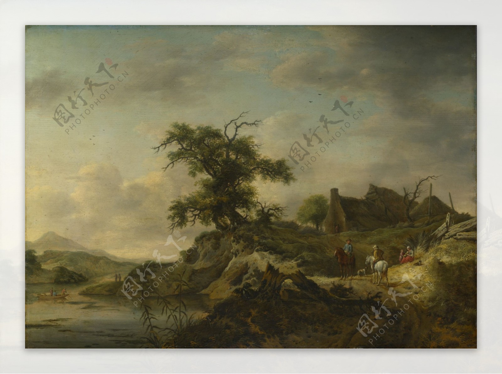 JanWouwermansALandscapewithaFarmontheBankofaRiver西方古典风景人物天使宗教海洋田园印象派写实主义油画装饰画