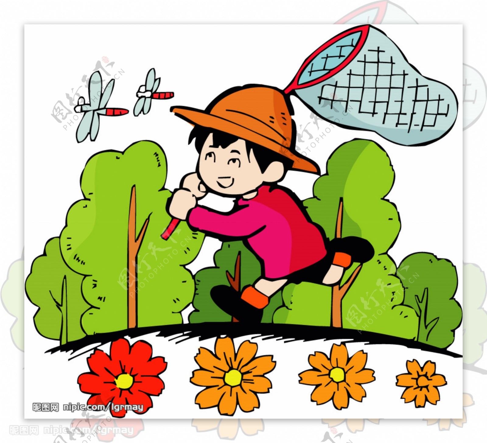 夏天六一儿童节童年抓蜻蜓插画图片-千库网
