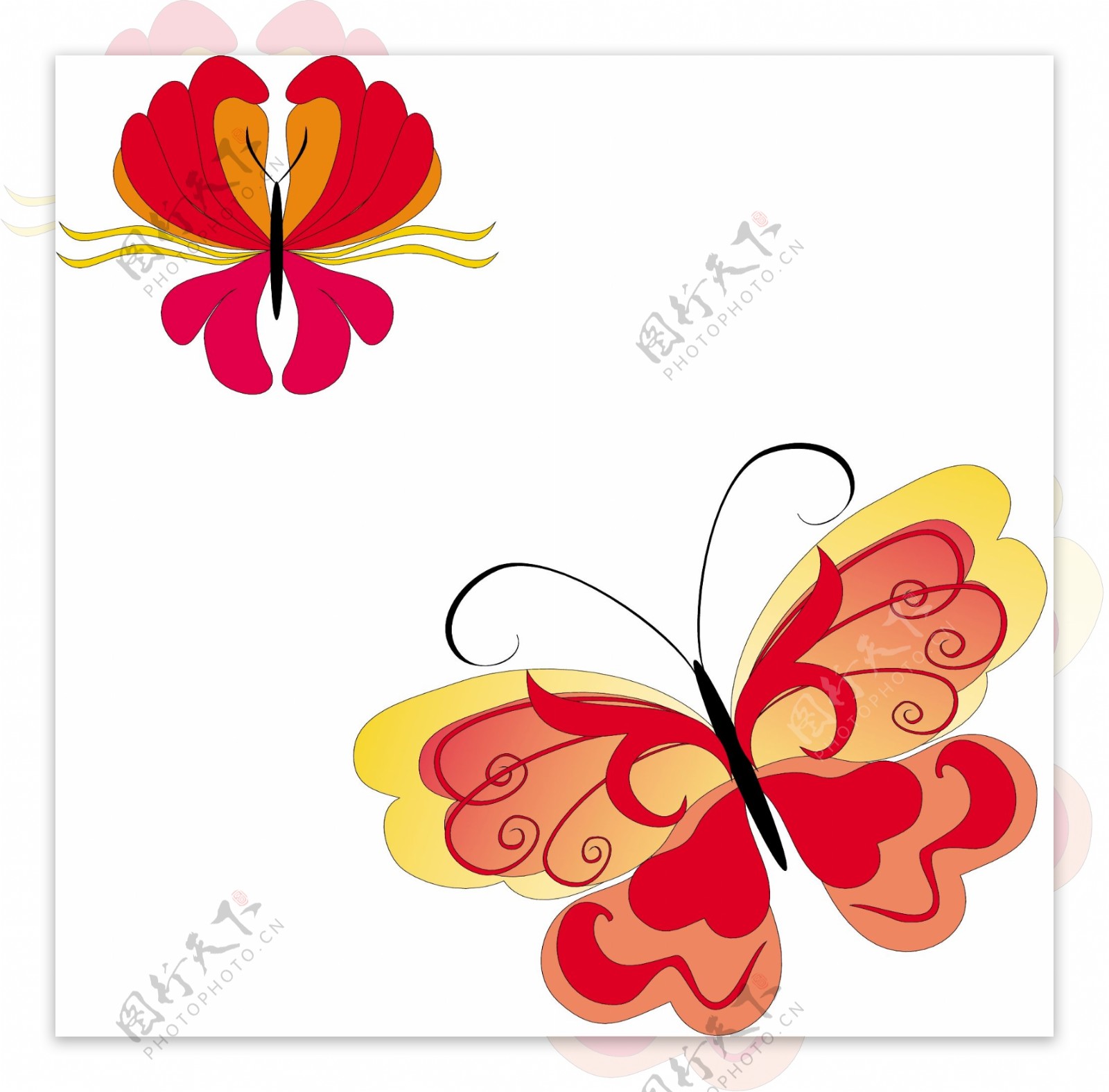 印花矢量图昆虫蝴蝶色彩红色免费素材