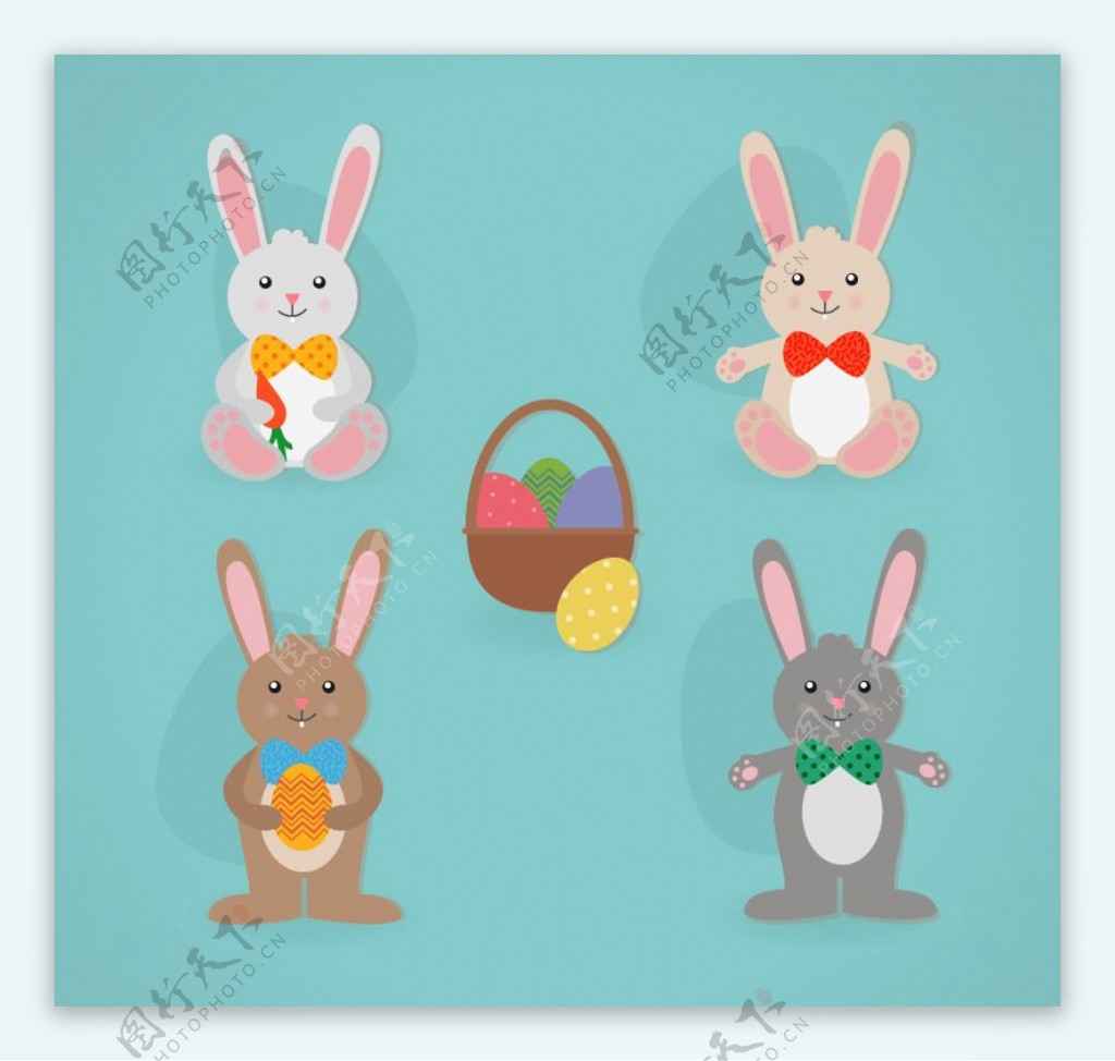 可爱兔子与彩蛋设计矢量图