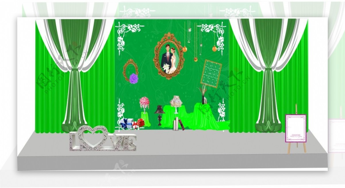 婚礼婚庆装饰舞台效果图展示迎宾设计图