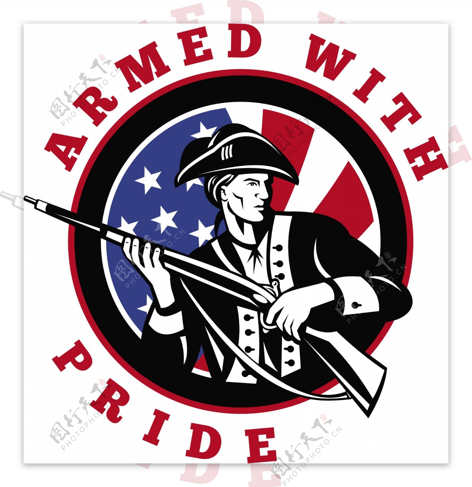 美国革命士兵用步枪旗