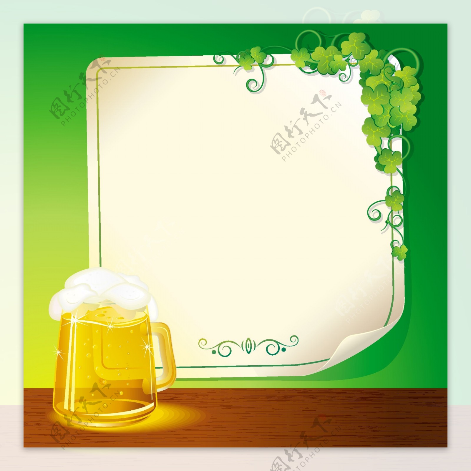 绿色空白啤酒宣传单背景