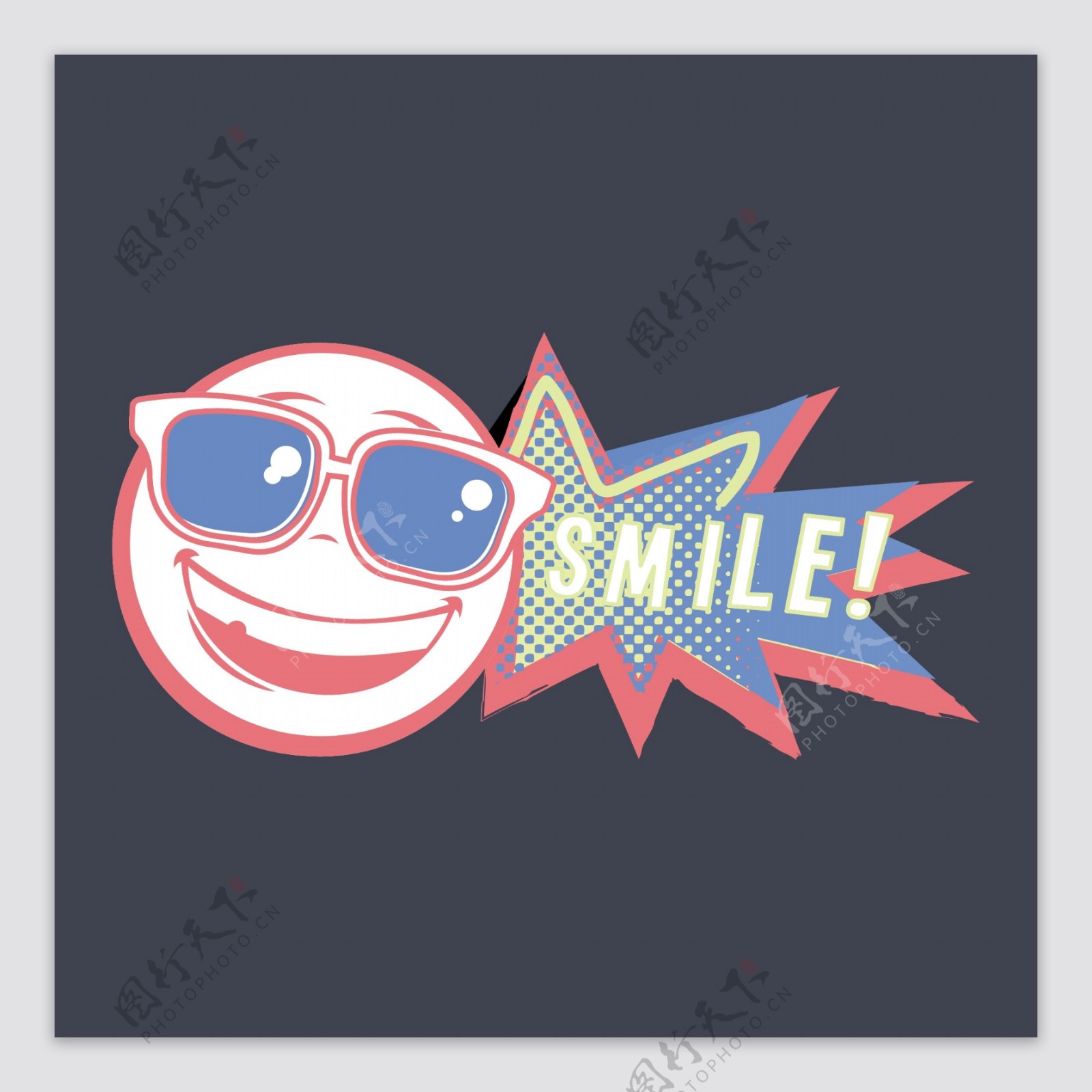 印花矢量图T恤图案图文结合笑脸太阳眼镜免费素材