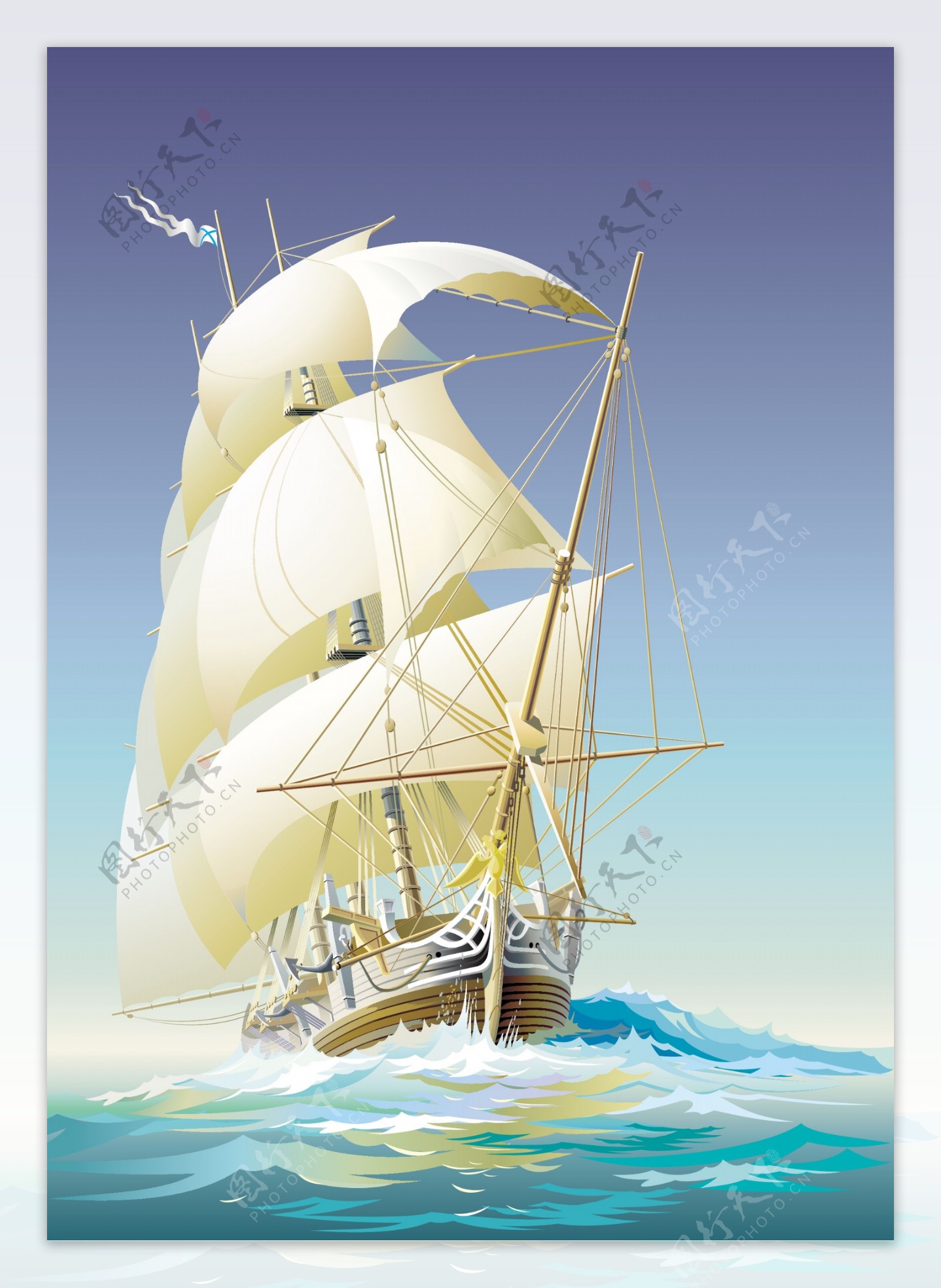 矢量手绘帆船素材图片