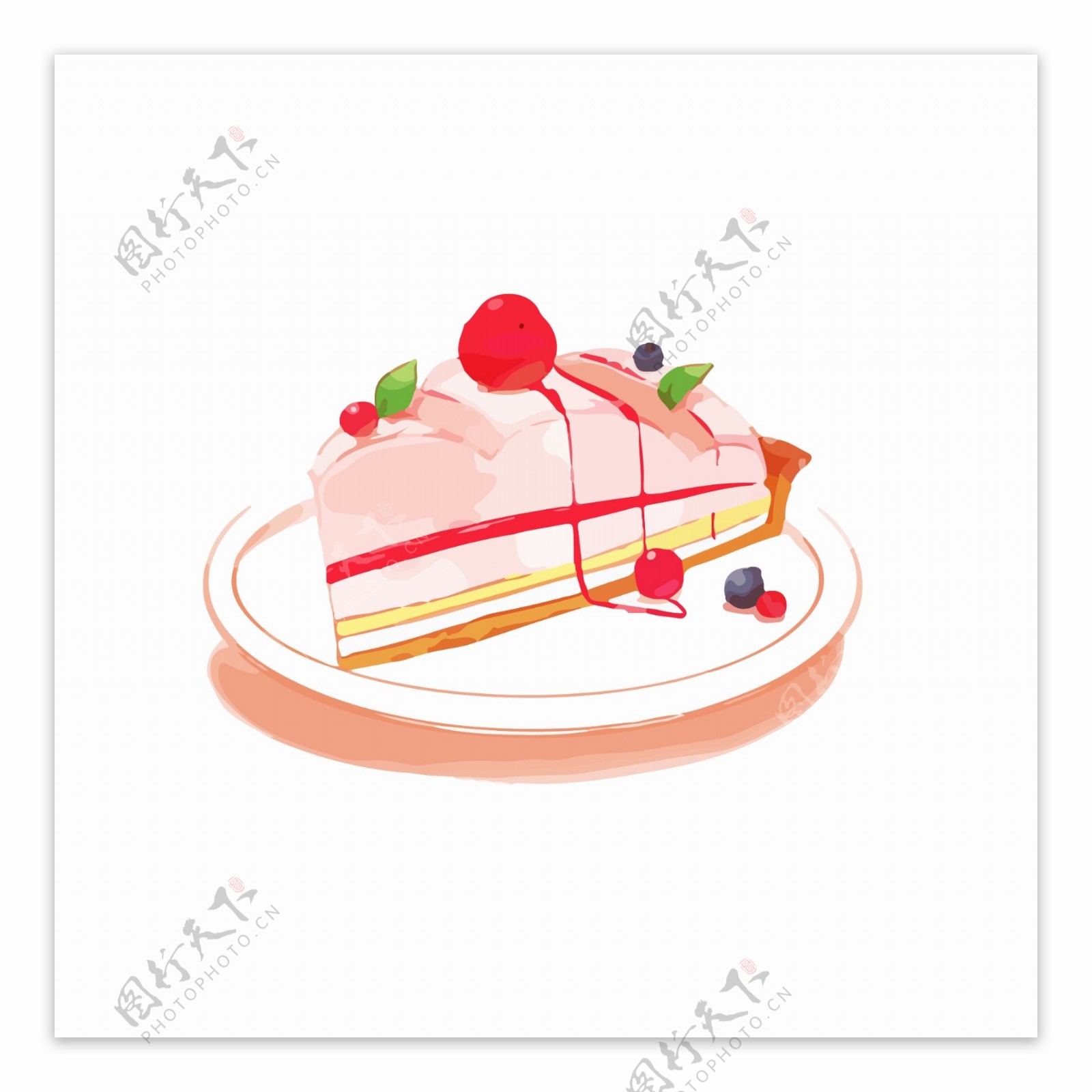 印花矢量图生活元素蛋糕盘子水果免费素材
