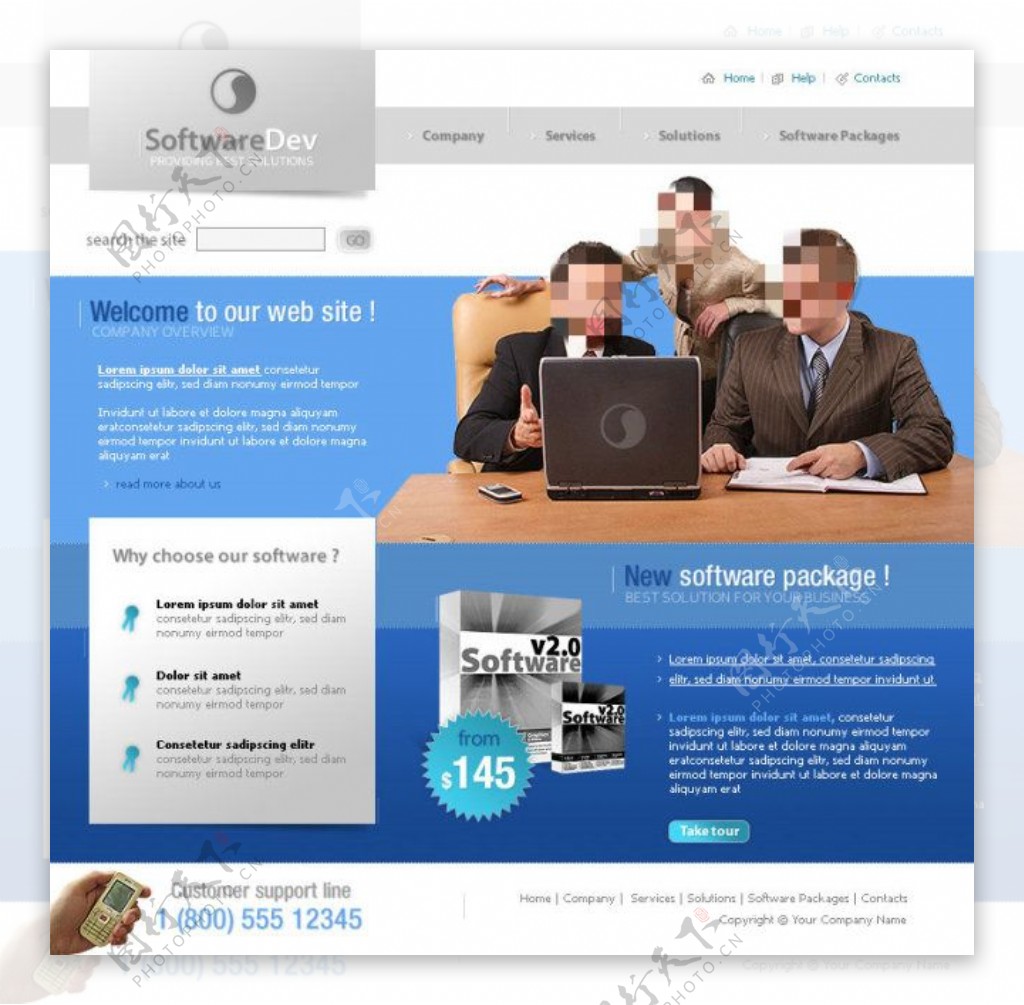 经典蓝色企业网站psd模板