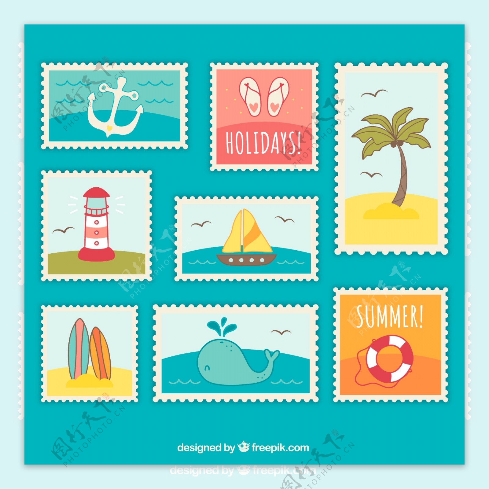 创意夏天邮票