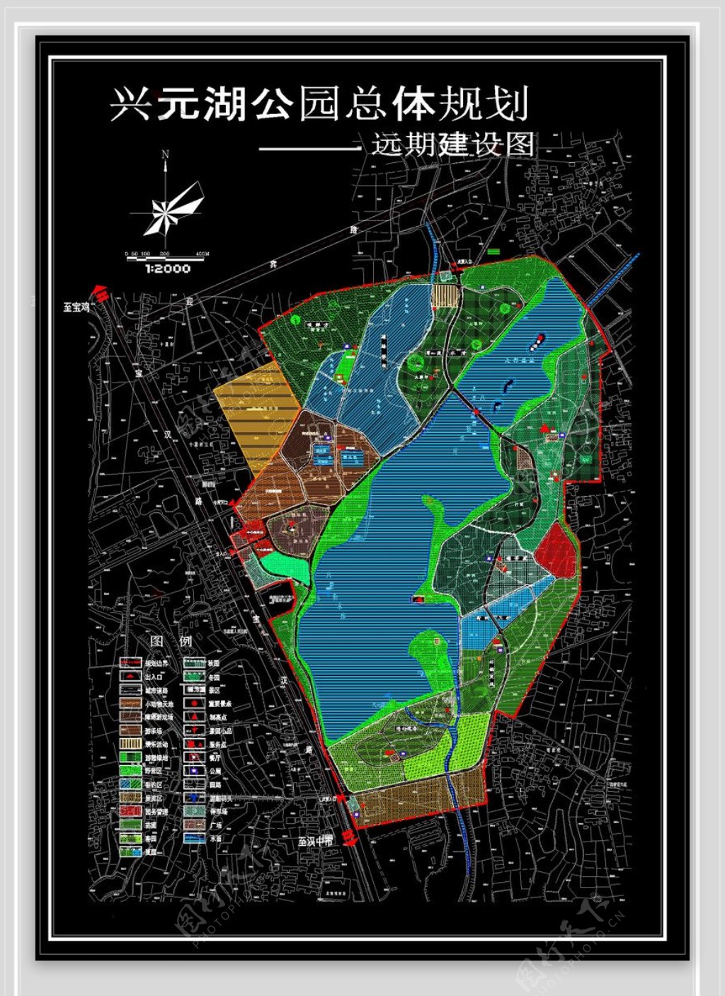 兴元湖公园总体规划cad图纸