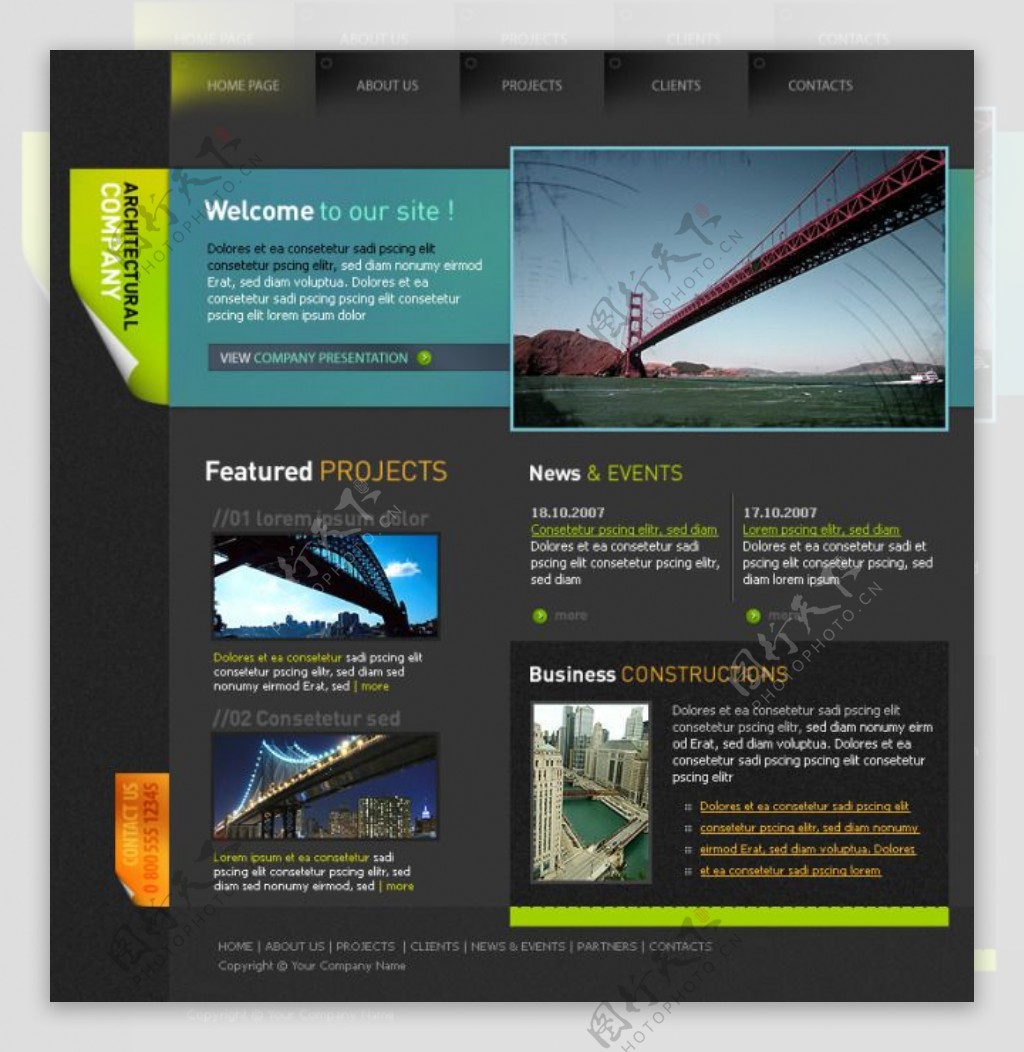 大桥建设网站psd模板