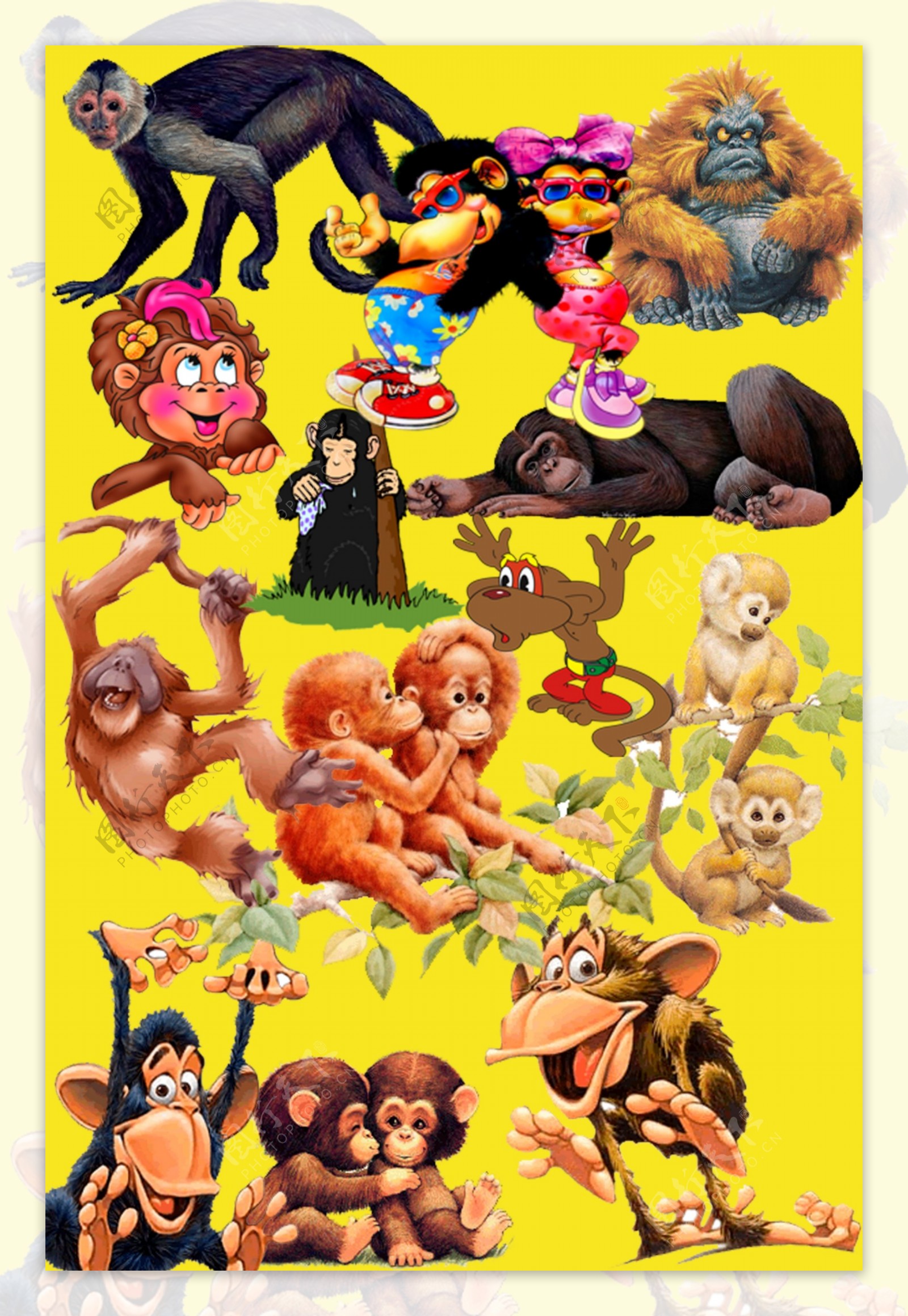卡通猩猩小猴子PSD源文件可爱猩猩卡通小猴子大猩猩psd