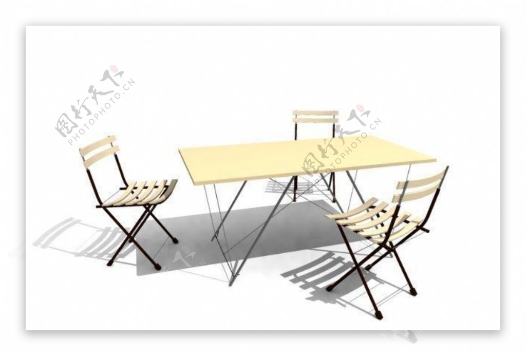 3人餐桌椅3D模型