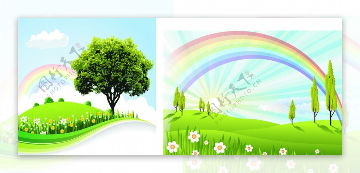 卡通春天彩虹背景图片