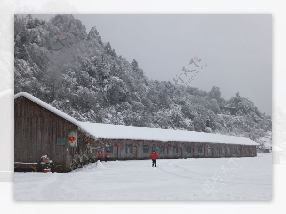 雪中木屋图片