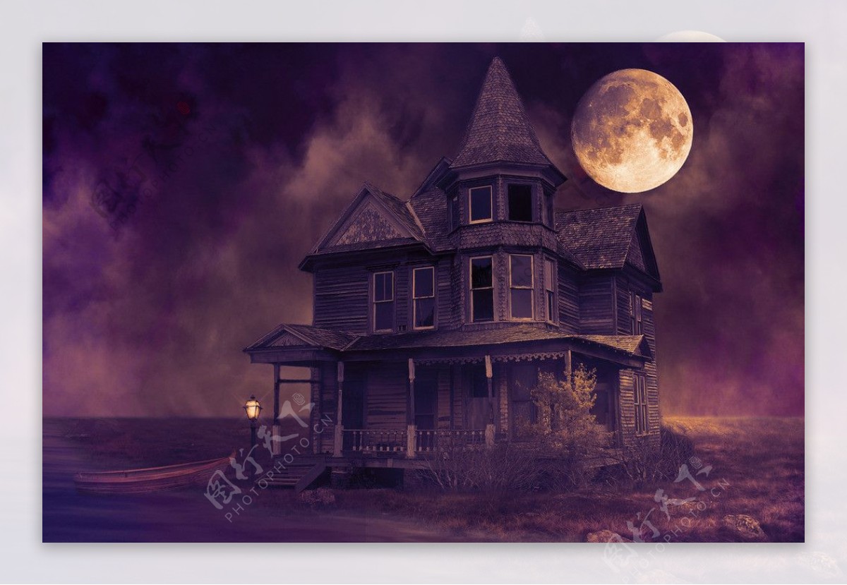 月光下的别墅风景图片