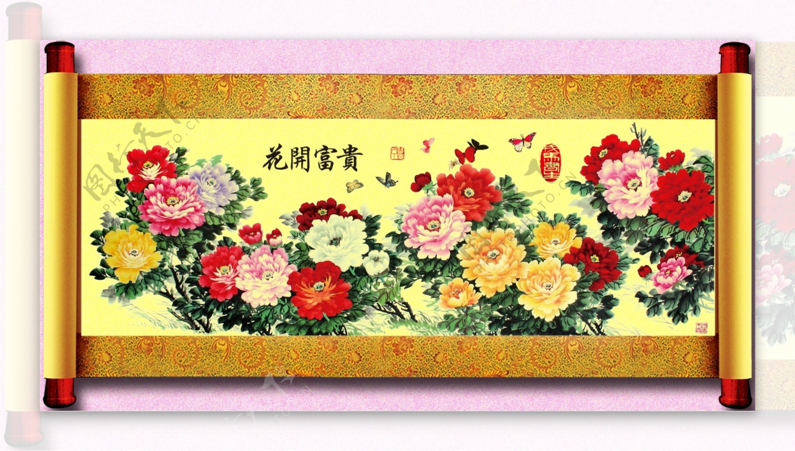 中国画卷轴牡丹图片