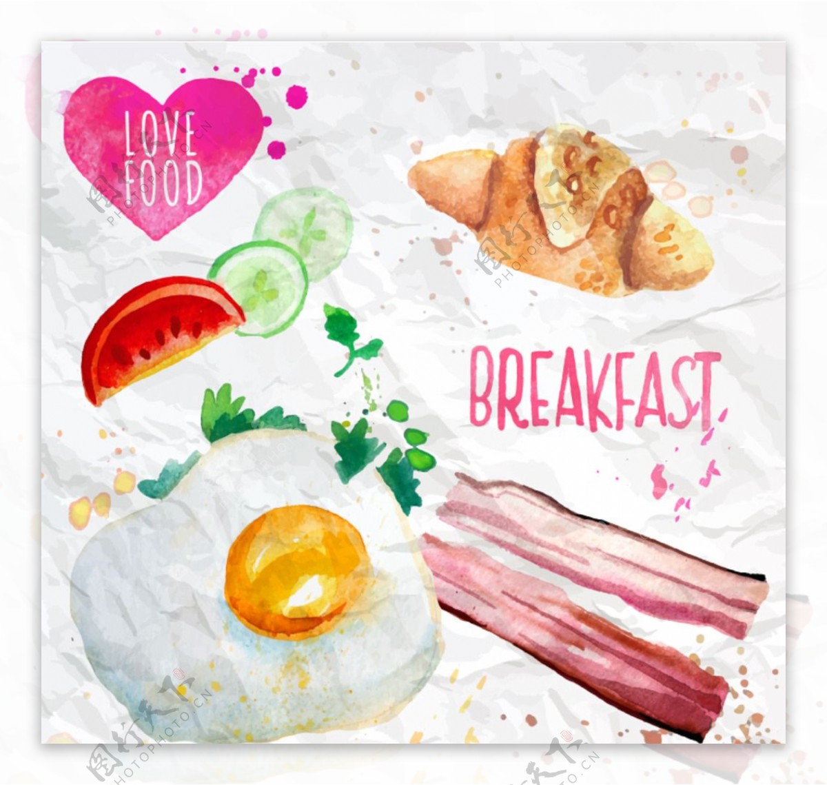 水彩绘早餐食物图片