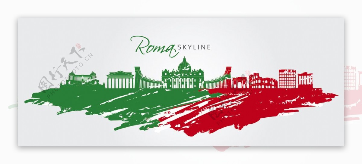 罗马手绘彩色城市素材图片