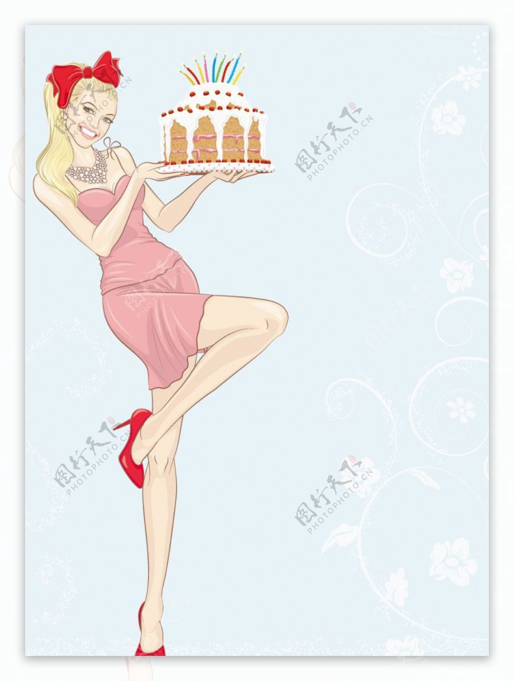 端着生日蛋糕的美女图片