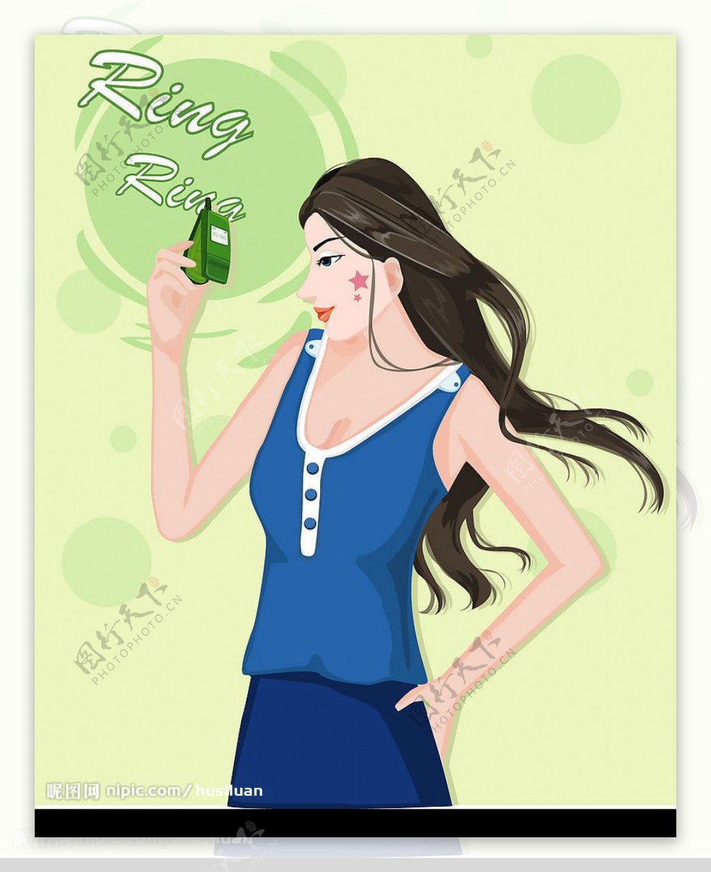 韩国时尚手机广告插画图片